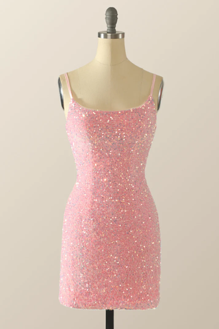 Robe de bal rose à sequins, dos nu, Y2041