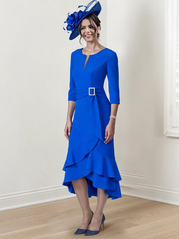 Vestidos de corte recto/columna con escote redondo y largo hasta la rodilla para la madre de la novia 