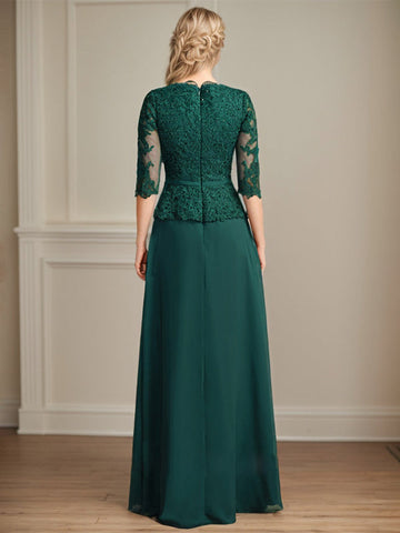A-line V-Neck Floor-Length Lace Chiffon Mother of the Bride Dress With Cascading Ruffles Sequins
