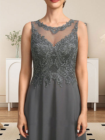 A-line Scoop Illusion Floor-Length Lace Chiffon Mother of the Bride Dress With Sequins