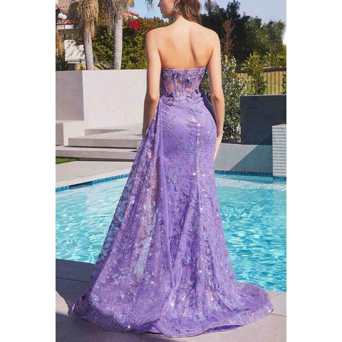 Vestido de noche largo de fiesta con escote corazón y tul sin tirantes