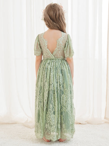 A-line Lace Tulle Ankle-length Green Dress (2003227593)