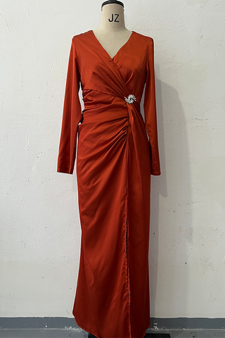 Prom Elegant Hollow Out Slit Ruched V Neck Evening Dresses(4 Colors)