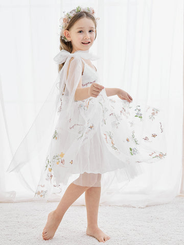 A-Line Sleeveless Floral Embroidered Tulle Toddler Flower Girl Dress