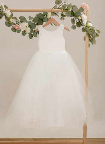 Ball-Gown/Princess Satin Tulle Ankle-length Dress