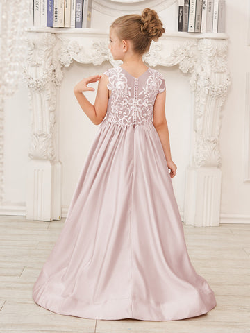 A-line Lace Satin Floor-length Flower Girl Dress