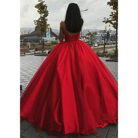 Robe de bal longue en tulle rouge à col en V, robe de soirée formelle 