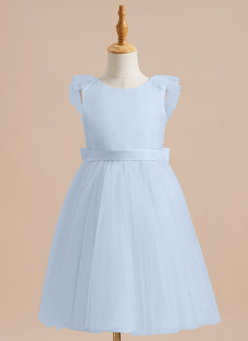 A-line Satin Tulle Knee-length Flower Girl Dress
