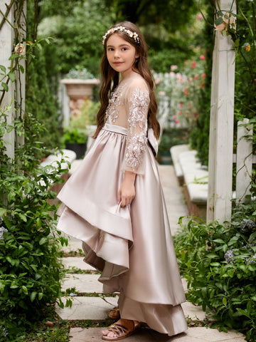 A-line Satin Asymmetrical Flower Girl Dress