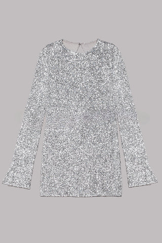 Flash Focus Sequin Extra Long Slit Sleeves Open Back Mini Dress
