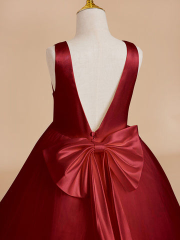 Classic White A-line Sleeveless Satin and Tulle Flower Girl Dress