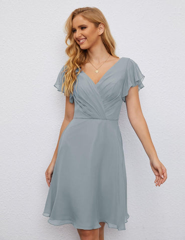 Robe de soirée dos nu, robe de bal formelle, longueur genou, manches courtes, robe de cocktail 28077 