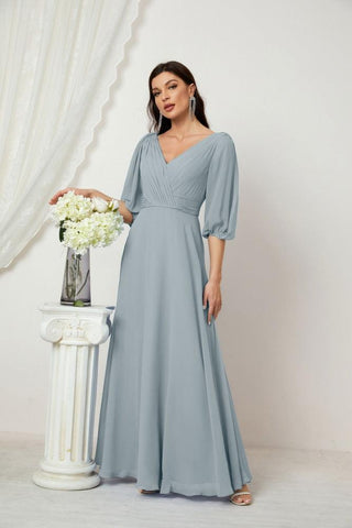 Baoleely  Formal Prom Gown Women V-Neck Chiffon Bridesmaid Dresses Long Bishop Sleeve Party Dress 2807