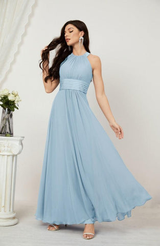 Baoleely Formal Party Gown Dress Chiffon Halter Long Sleeveless Bridesmaid Dresses 2802