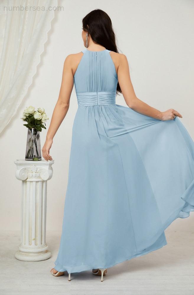 Numbersea Formal Party Gown Dress Chiffon Halter Long Sleeveless Bridesmaid Dresses 2802