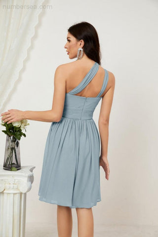 Baoleely Women Chiffon Short One Shoulder Bridesmaid Dress Formal Dresses for Party Homecoming 2804