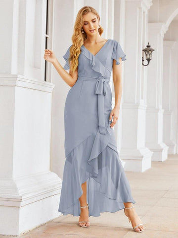 Baoleely Ruffled Bridesmaid Dresses Mermaid Formal Violin Evening Party Prom Gowns 28042