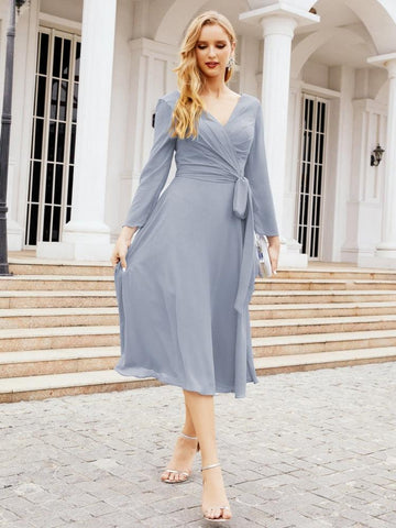 Robe de demoiselle d'honneur dos nu en V avec ceinture à la taille - Mère de la mariée - Invitée au mariage SY28031