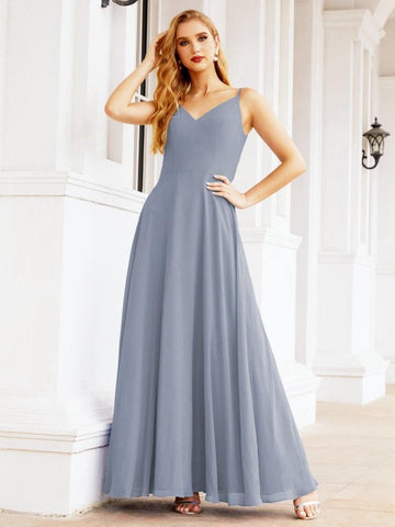 Baoleely Spaghetti Strap Bridesmaid Dresses V Neck Butterfly Back Fromal Evening Party Prom Gown 28036