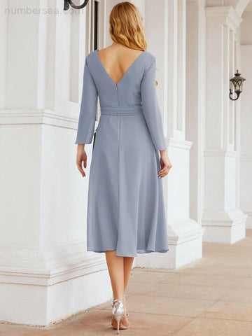 Robe de demoiselle d'honneur dos nu en V avec ceinture à la taille - Mère de la mariée - Invitée au mariage SY28031