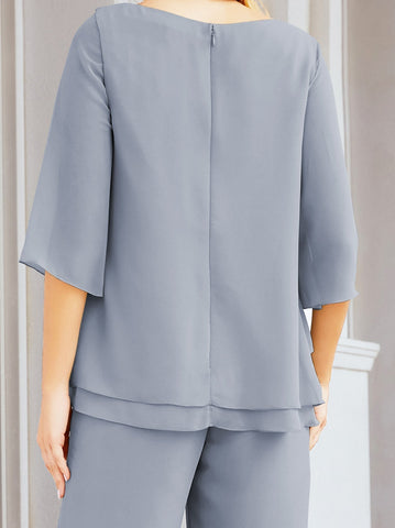 Baoleely Élégante robe mère de la mariée 2 pièces, grande taille, pantalon, volants, couches argentées, peignoir 28064