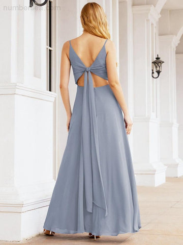 Baoleely Spaghetti Strap Bridesmaid Dresses V Neck Butterfly Back Fromal Evening Party Prom Gown 28036