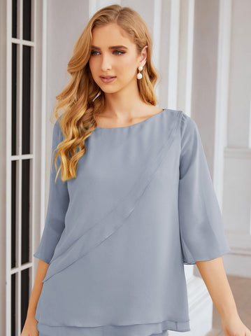 Baoleely Élégante robe mère de la mariée 2 pièces, grande taille, pantalon, volants, couches argentées, peignoir 28064