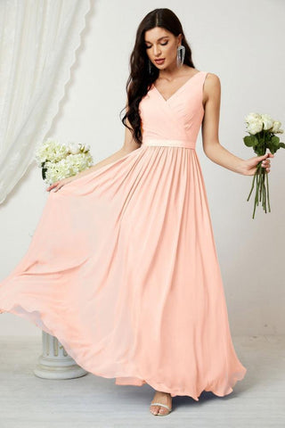 Women's Chiffon Long Bridesmaid Dresses A line Sleeveless Formal Prom Gown for Evening Party Homecoming Dresses 2808