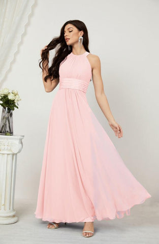 Baoleely Formal Party Gown Dress Chiffon Halter Long Sleeveless Bridesmaid Dresses 2802