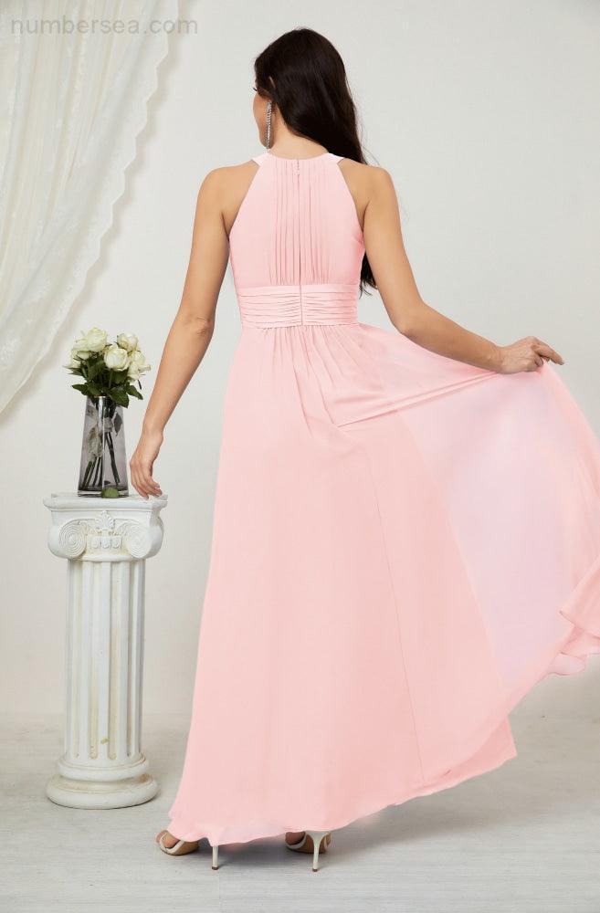 Numbersea Formal Party Gown Dress Chiffon Halter Long Sleeveless Bridesmaid Dresses 2802