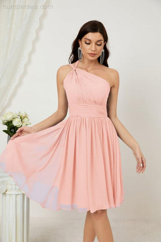 Baoleely Women Chiffon Short One Shoulder Bridesmaid Dress Formal Dresses for Party Homecoming 2804
