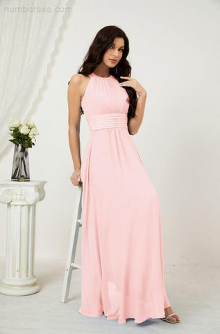 Baoleely Formal Party Gown Dress Chiffon Halter Long Sleeveless Bridesmaid Dresses 2802
