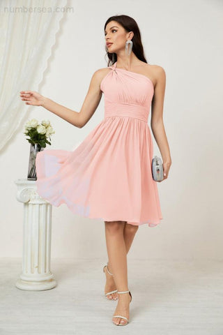 Baoleely Women Chiffon Short One Shoulder Bridesmaid Dress Formal Dresses for Party Homecoming 2804