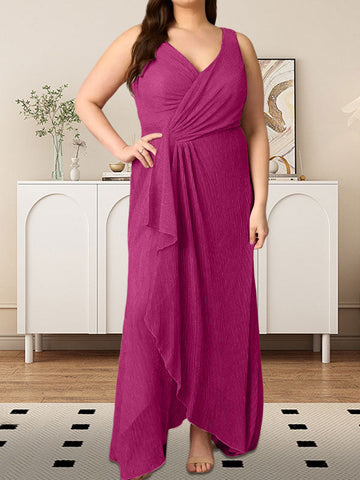 A-Line V-Neck Ruched Metallic Mesh Dress