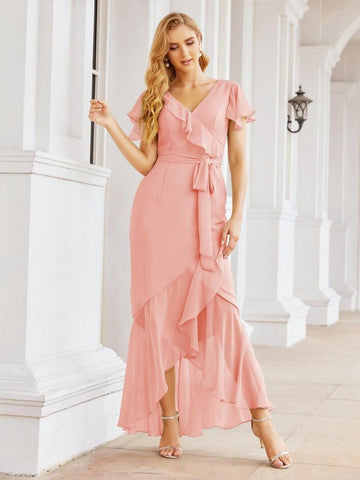 Baoleely Ruffled Bridesmaid Dresses Mermaid Formal Violin Evening Party Prom Gowns 28042