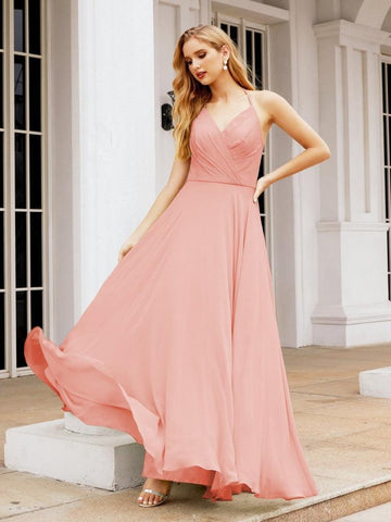 Baoleely Halter Chiffon Bridesmaid Dresses Wedding Appare Sleeveless Formal Prom Dress with Ruffled Back 28035
