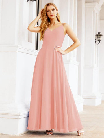 Baoleely Spaghetti Strap Bridesmaid Dresses V Neck Butterfly Back Fromal Evening Party Prom Gown 28036