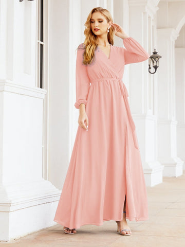 Robe de demoiselle d'honneur en mousseline Sunnderly pour femme, coupe trapèze, manches longues, robe de soirée formelle pour invitée de mariage SY28032 