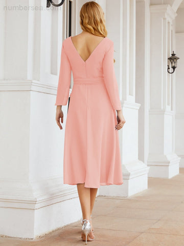 Robe de demoiselle d'honneur dos nu en V avec ceinture à la taille - Mère de la mariée - Invitée au mariage SY28031