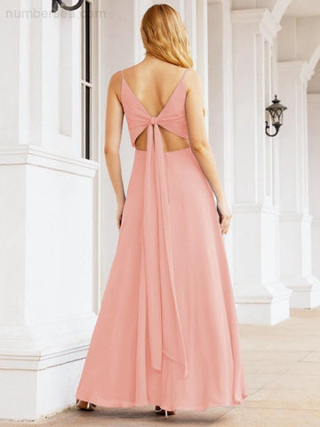 Baoleely Spaghetti Strap Bridesmaid Dresses V Neck Butterfly Back Fromal Evening Party Prom Gown 28036