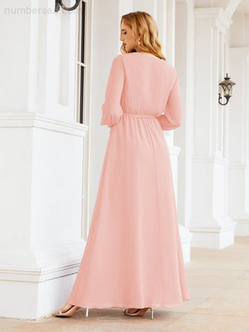 Robe de demoiselle d'honneur en mousseline Sunnderly pour femme, coupe trapèze, manches longues, robe de soirée formelle pour invitée de mariage SY28032 