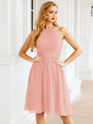 Robe de demoiselle d'honneur courte en mousseline de soie, dos nu, sans manches, robe de soirée formelle, dos nu, Baoleely 28023 