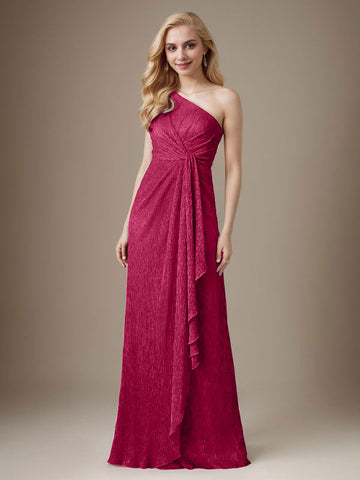 Ruby Sheath One Shoulder Metallic Mesh Dress Mother of the Bride Dress