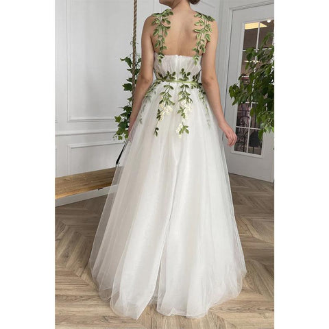 Robe de bal longue à bretelles spaghetti et appliques chics pour femme 