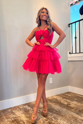 A-Line Halter Tiered Tulle Corset Short Homecoming Dress