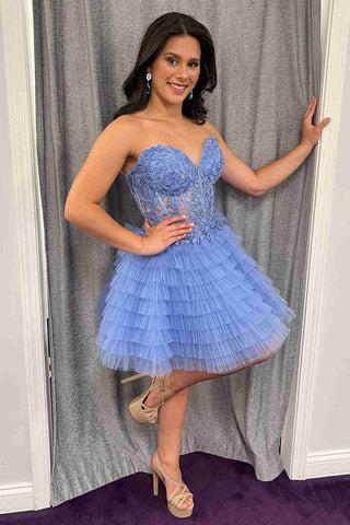 Sweetheart A-Line Tulle Tiered Corset Homecoming Dress with Appliques