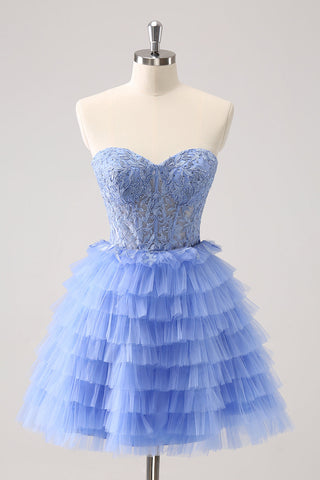 Sweetheart A-Line Tulle Tiered Corset Homecoming Dress with Appliques