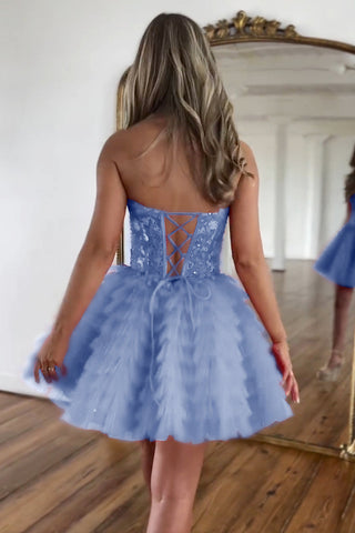 Sweetheart A-Line Tulle Tiered Corset Homecoming Dress with Appliques