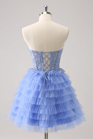 Sweetheart A-Line Tulle Tiered Corset Homecoming Dress with Appliques