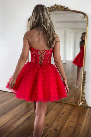 Sweetheart A-Line Tulle Tiered Corset Homecoming Dress with Appliques